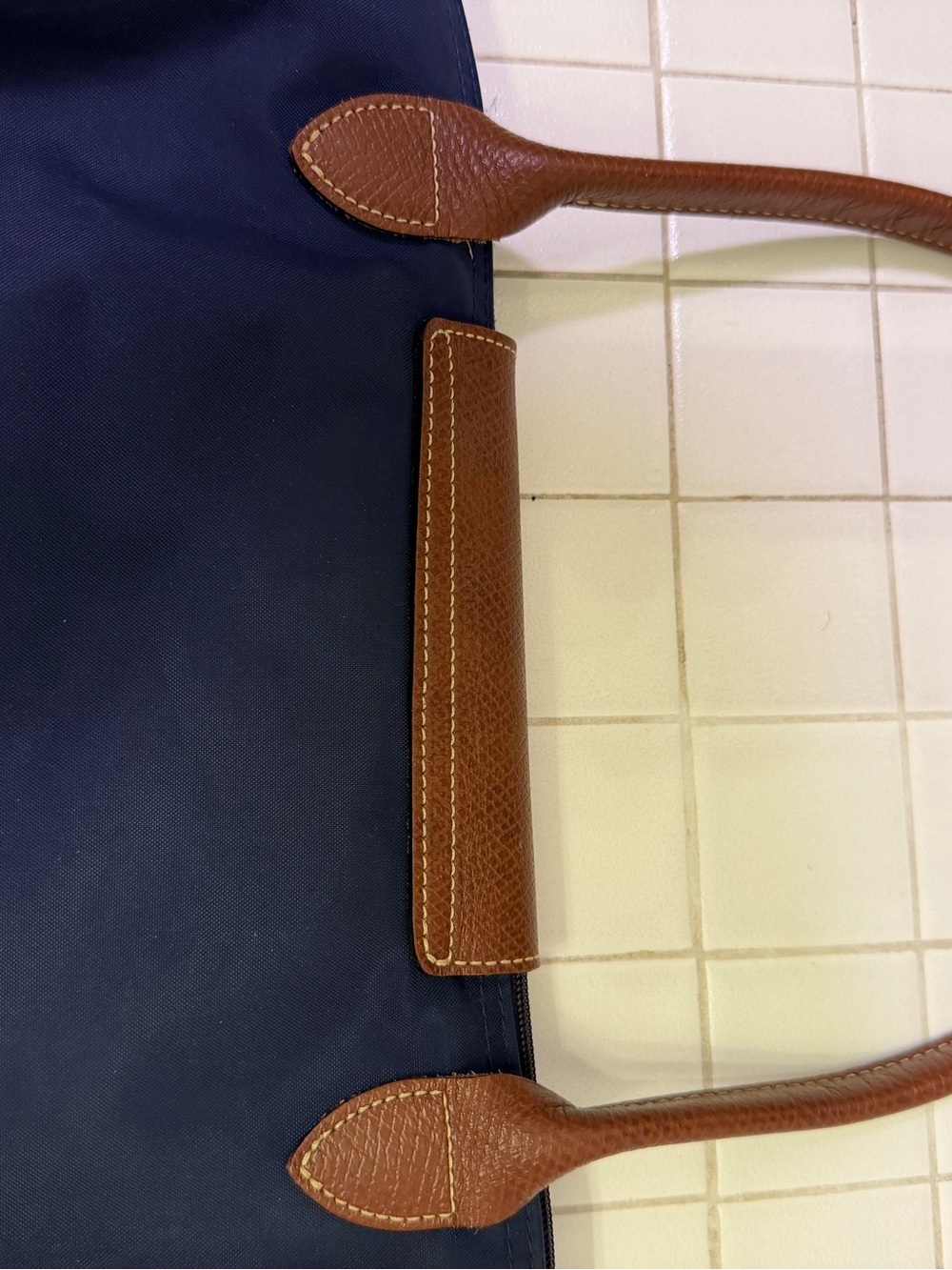 Longchamp La Pliage Tote Navy Blue Nylon Leather Classic Authentic - Picture 15 of 16